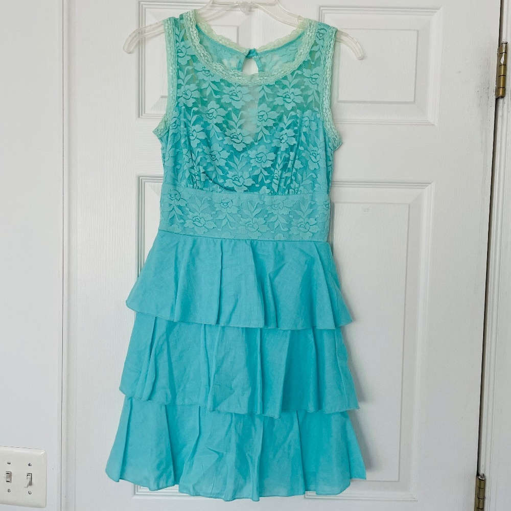 Aqua lace semi-formal dress
